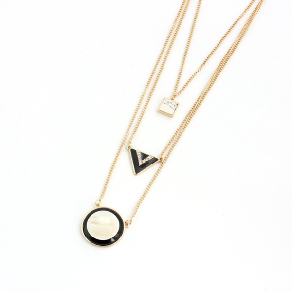 

pendant necklaces light yellow gold color alloy multi layer round shell link chain necklace white howlite stone jewelry, Silver