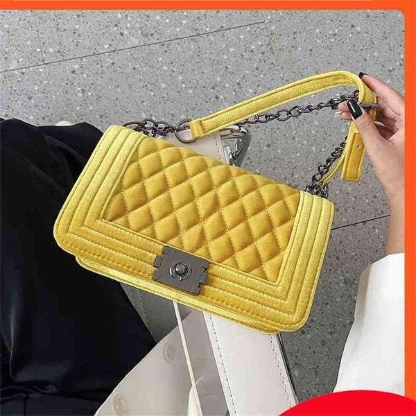 

velvet texture pink fairy 2021 new advanced feeling rhombic chain single shoulder small square bag