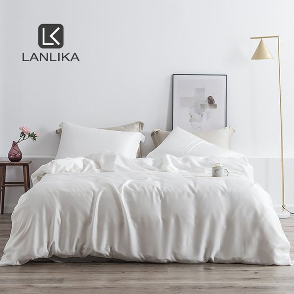 Lanlika Noble Beyaz 100% Ipek Güzellik Yatak Seti 25 Anne İpek Sağlıklı Nevresim Çift Kraliçe Kral Yatak Keten Ev Tekstili 210309