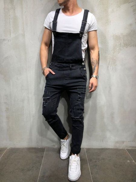 

jumpsuit street troubled denim jeans bib overalls man jarretel fashion men ripped brand 80s broek dropshipping discount, Blue