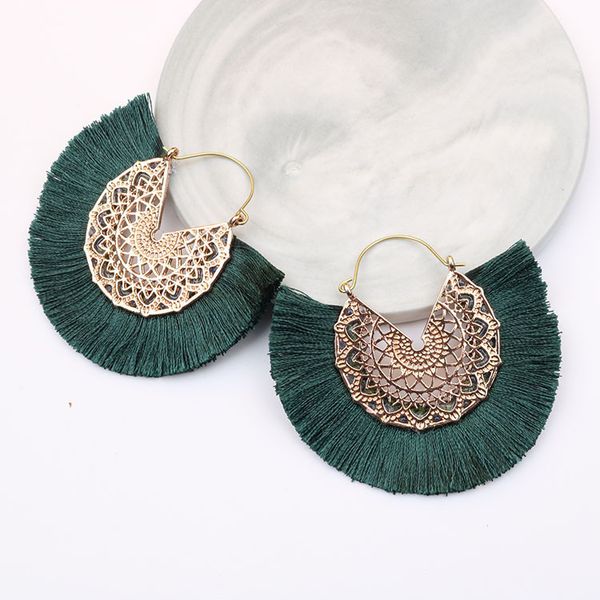 

earrings new hollow alloy silk thread fan tassel women's style, Silver