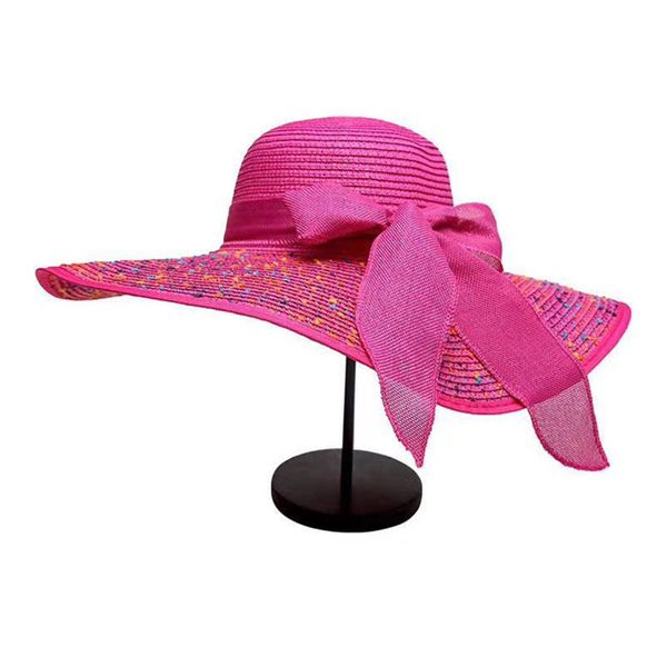 

fashion big eaves straw women's summer beach hat sun hat wide edge folding summer travel bow, Yellow