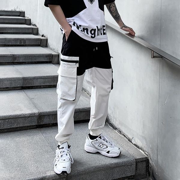 

casual pant mens cargo pant hip hop joggers streetwear fashion sweatpant sportwear pantalon homme 2021 trousers men, Black