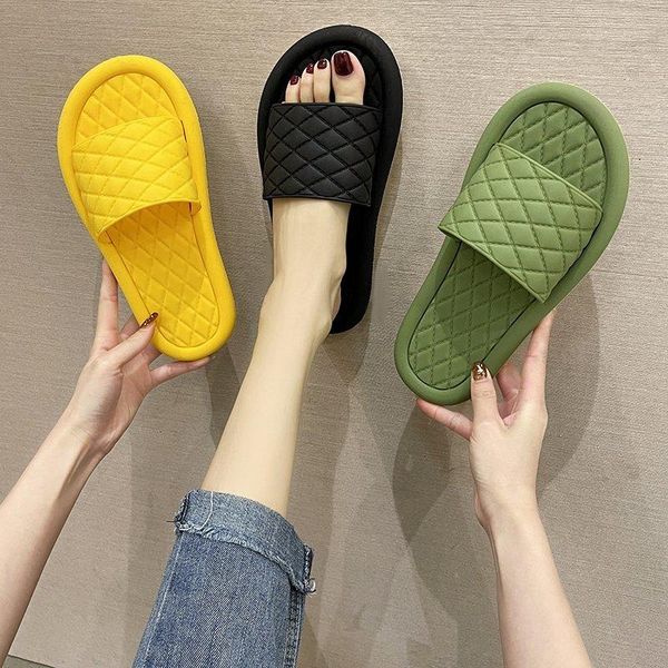 

2021 women thick platform slippers summer beach eva soft sole slide sandals leisure men ladies indoor bathroom anti-slip shoes, Black