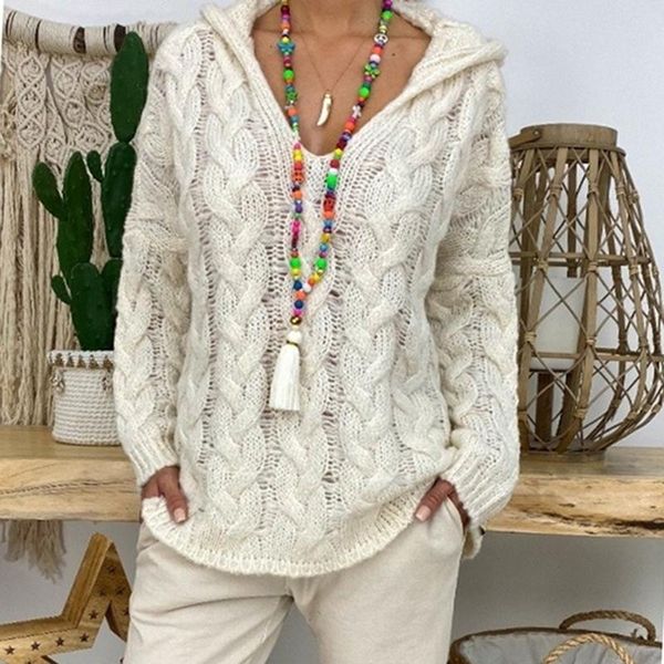 

new women's sweater trendy ladies solid color pullovers hooded sweaters loose casual long sleeve knitted sweater, White;black