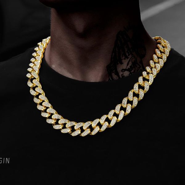 

pendant necklaces 18mm iced out cuban necklace chain hip hop jewelry choker colour rhinestone cz clasp for mens rapper link, Silver