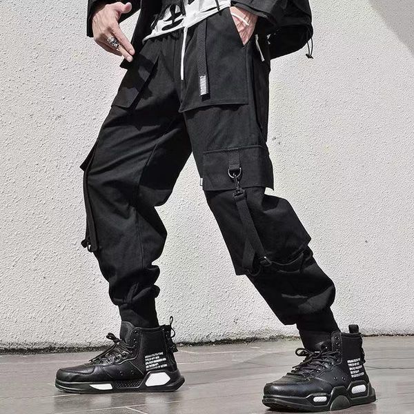 

men's pants hip hop cargo pant mens fashion joggers casual streetwear sweatpant trousers sportwear pantalon homme 2021, Black