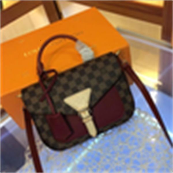 

brand designer luxury m40146 brown grid wine red leather shoulder bag women handbags iconic bags handles shoulder bags totes cross body, Red;black