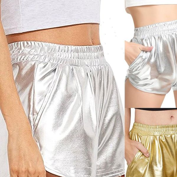 

women short fashion high waist sport shorts shiny metallic solid casual lady j16 drop shipping good quality, White;black