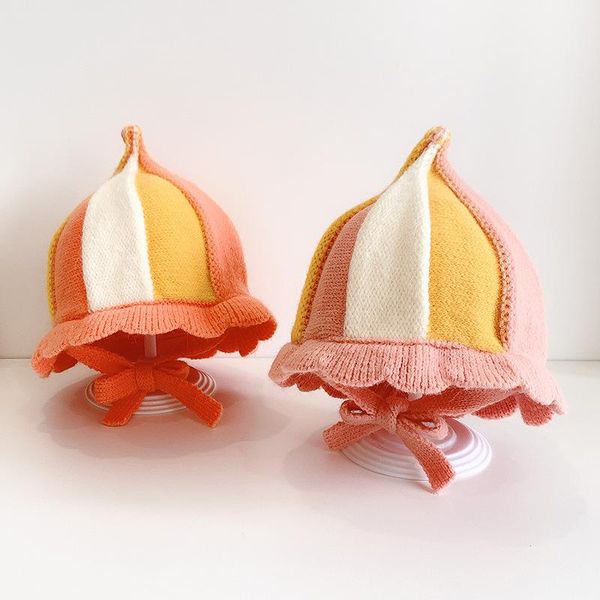 

caps & hats cartoon ruffle baby hat winter soft warm knitted kids beanie candy color born infant boy girl bonnet, Yellow