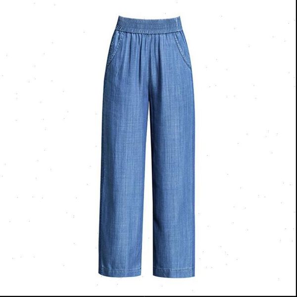 

fashion large size  6xl 7xl pants female 2021 spring summer cotton casual wide leg pants slimming jean trousers women, Blue