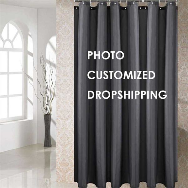 Customized Curtain Curtain PO Imprimir Banheiro Cortinas Poliéster Tecido 1/3/4 PCs Conjunto de Banho Esteira Toilet Tapete Capa 211116