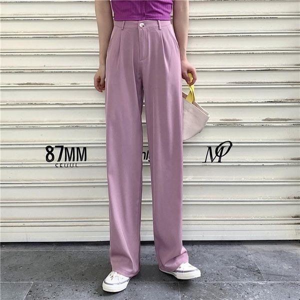 

women's pants & capris 2021 autumn high waist 6 color female korean suit loose wide leg mopping trousers spring women 16402, Black;white