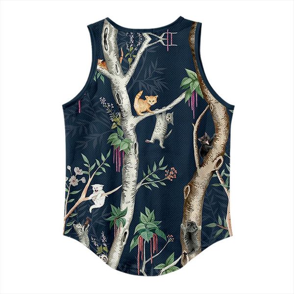 

summer men gym muscle bodybuilding sleeveless shirt street workout hawaii tank singlet fitness sport print beach vest, White;black