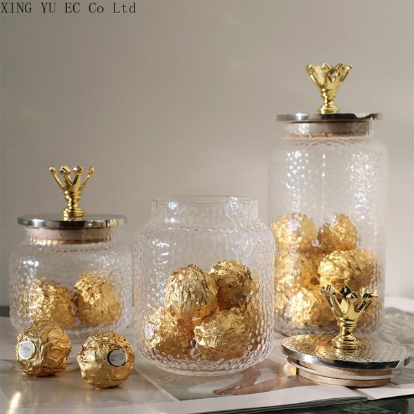 

european transparent crystal glass candy jar american storage jar creative sugar bowl living room decoration deer decoration