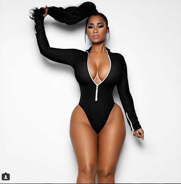 

bodysuit solid zipper women jumpsuits long sleeve fall winter bottoming clothes one piece, Black;white