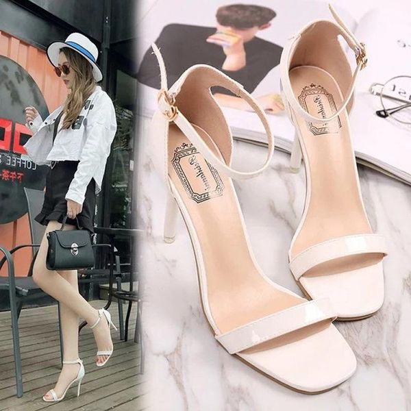 

sandals square head banquet high-heeled open-toed bag heel women's shoes, Black