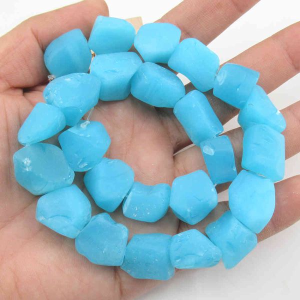 

apdgg blue glass quartz rough frosted nugget loose beads 15.5" jewelry making diy