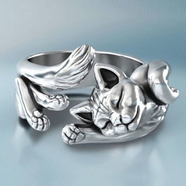 Heißer Verkauf 925 Sterling Silber Schöne Katze Ring Schmuck Mode Lebendige Tier Finger Ring für Männer Frauen RI2103053