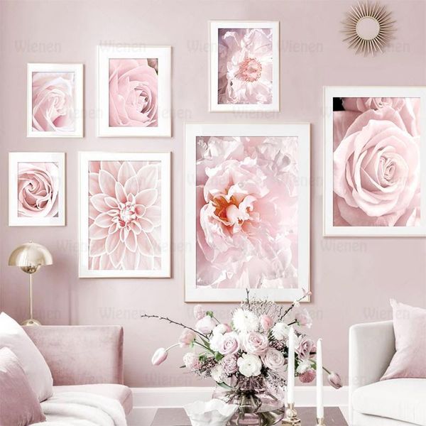 

paintings pink rose flower wall art poster nordic plant floral canvas painting scandinavian style modern picture for living room decor