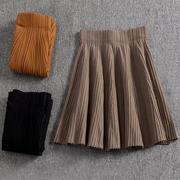 

skirts denim skirt real polyester lanon solid saia midi 2021 spring high waist a word female knit short retro woman mini, Black