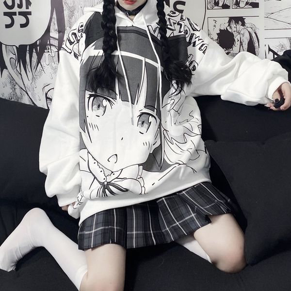 

women's jackets japanese anime sweatshirt women's fashionable autumn clothes patterned long sleeve warm velvet tank plus woman&#0, Black;brown