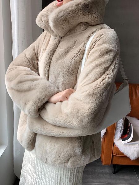 

women's fur & faux arlenesain winter fashion rex short women coat, Black