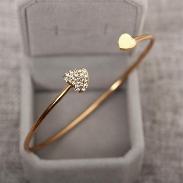 

bangle 2021 fashion adjustable crystal double heart bow bilezik cuff opening bracelet for women jewelry a051, Black