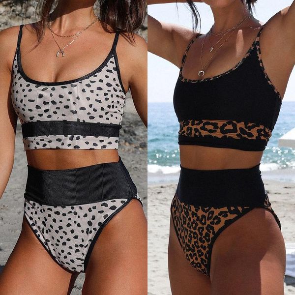 

women's swimwear high waist 2021 leopard print bikini push-up swimsuit printed tie-dye summer swimming beachwear, White;black