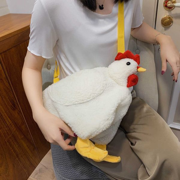 

women faux fur tote shoulder bag cartoon chicken plush handbag crossbody
