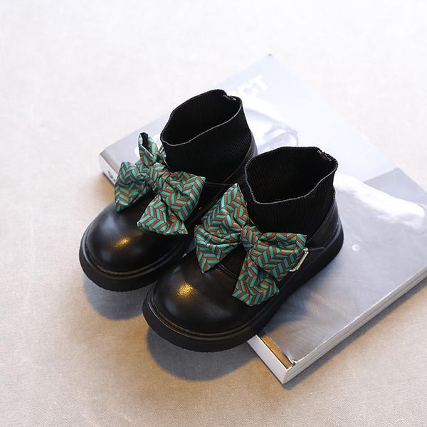 

boots simple fashion sock shoes with butterfly-knot 2021 japanese style black school kids autumn leather girls 26-36, Black;grey