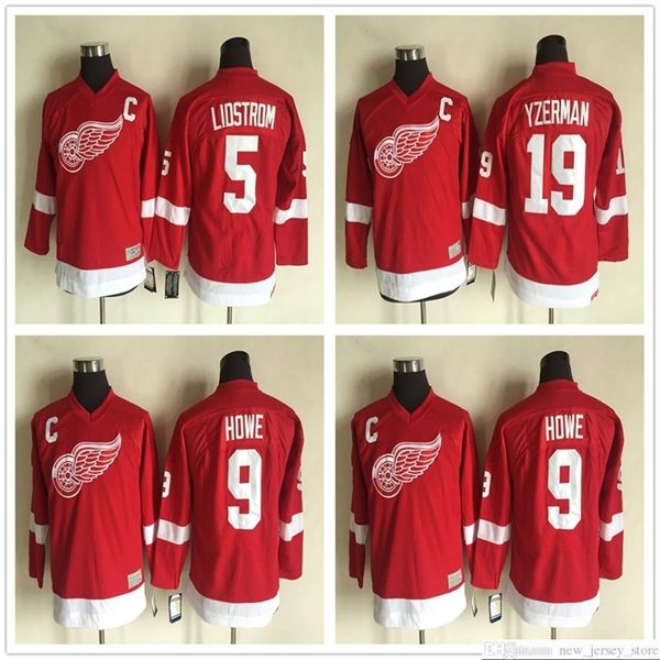 

96 Kids Retro Detroit Red Wings 9 Gordie Howe Hockey Jersey 5 Nicklas Lidstrom 19 Steve Yzerman Vintage CCM Home Red Boy Youth Stitched Jerseys