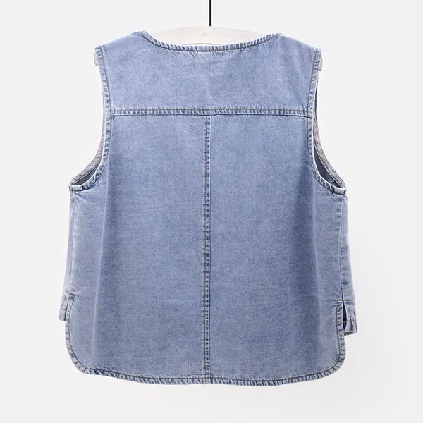 

2021 summer korean denim vest women waistcoat washed blue slim jeans vests front short back long sleeveless jacket coat female 0c26, Black;white
