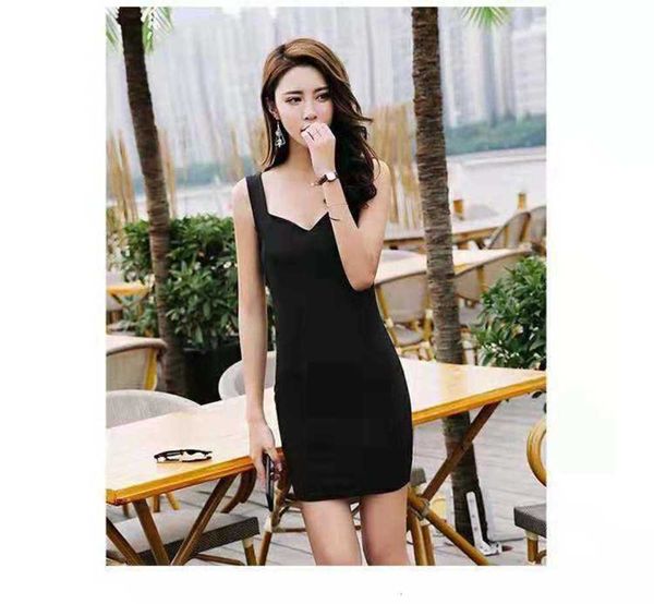 

sleeveless vest with suspender skirt women's summer nightclub tight mid long smart hip v-neck dress, Black;gray