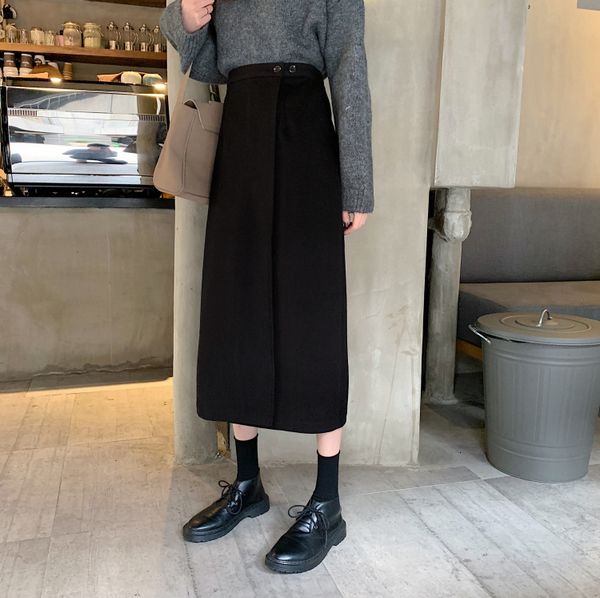 

spring and autumn korean style 2021 new chic slim mid-length black high waist a- line skirt female 2vv3