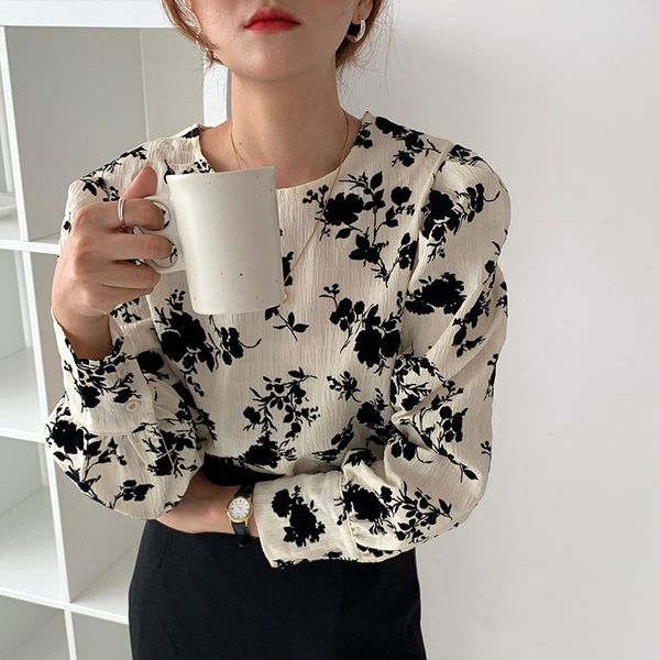 

korea 2021 style vintage new spring summer autumn selling women's fashion casual ladies print shirts i06q, White