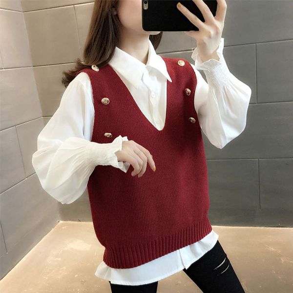 

waistcoat shirt two piece spring women's wear, White;black