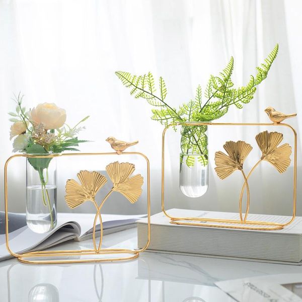 

vases ginkgo leaf glass vase hydroponic metal transparent modern home decor living