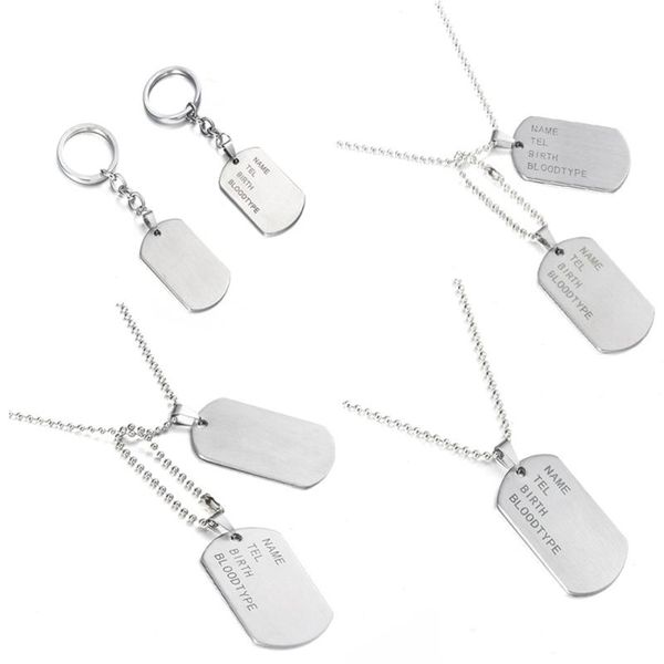 

pendant necklaces military army tactical name id tags cards man necklace&pendants stainless steel fashion keychain men jewelry, Silver