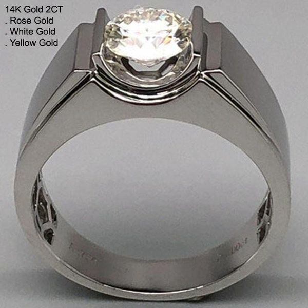 

cluster rings 14k white gold 2 moissanite diamond ring men round classic trendy wedding party engagement anniversary ct d color, Golden;silver