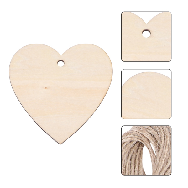 

110pcs diy valentine pendant graffiti heart blank wood slices with rope