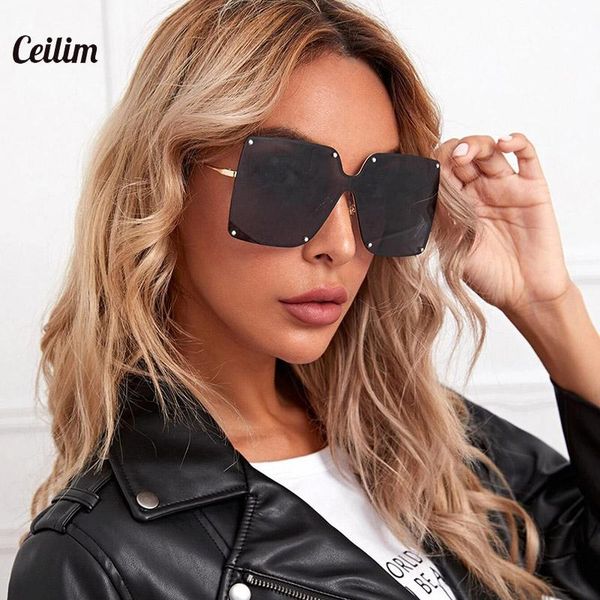 

sunglasses oversized rimless square women 2021 colorful ocean lens chic eyewear summer traving gradient goggles, White;black