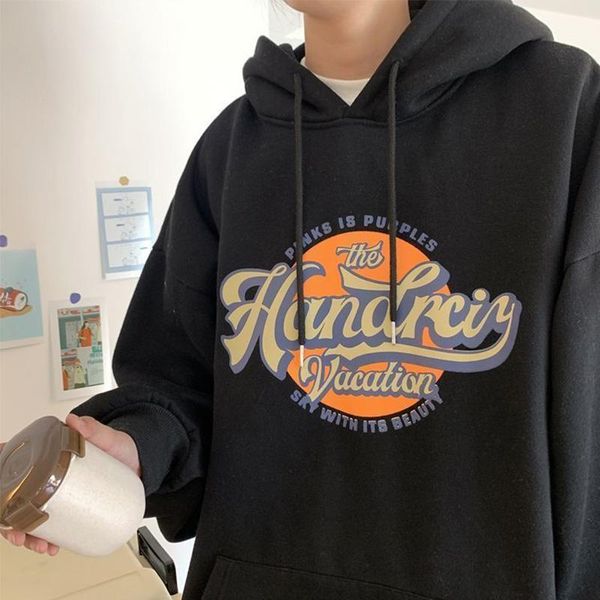 

men's hoodies & sweatshirts and women's winter plus velvet thickening harajuku style loose american retro oversize hoodie on top, Black