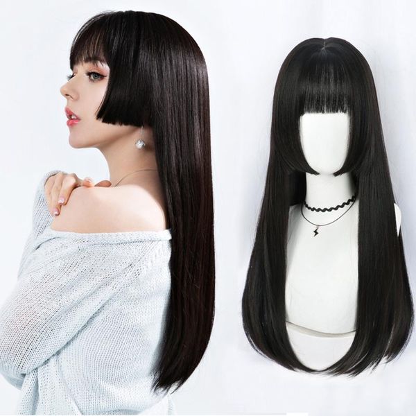 

synthetic wigs lvhan cosplay wig with bangs straight hair long heat-resistant black golden for women