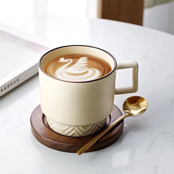 

mugs 300ml ceramic coffee milk cup breakfast mug retro japanese style female office with nordic ins spoon tableware set