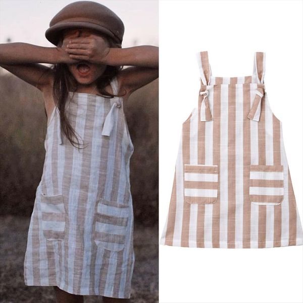 

casual 1 6y toddler girl dress kid baby striped bowknot clothes sundress outfit set chest tie knot pocket strap dresses, Red;yellow