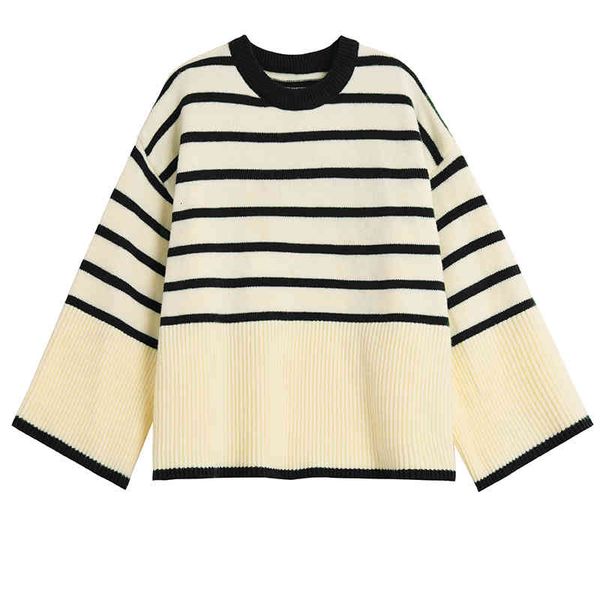 

women's sweaters [eam] green striped big size knitting sweater round neck long sleeve women pullovers fashion autumn winter 2022 1de370, White;black