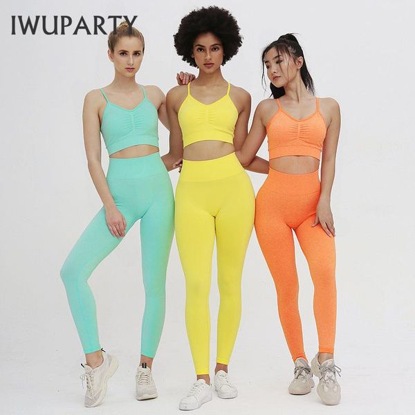 

iwuparty 2 piece seamless yoga set solid high waisted leggings women sport fitness workout gym sports bras joggers tracksuit