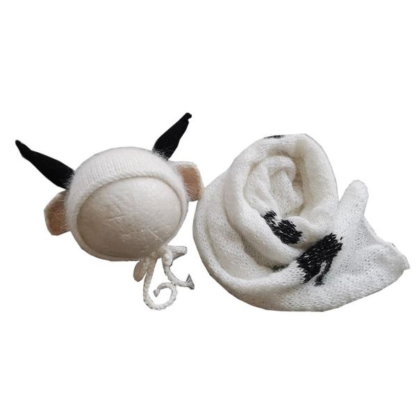 

blankets & swaddling 2 pcs infants cute cow ear hat wrap set baby blanket beanie cap kit born pography props po shooting