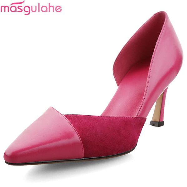 

masgulahe 2021 fashion spring autumn shoes woman pointed toe shallow pumps women shoes thin heel genuine leather wedding, Black
